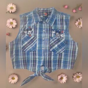 Vintage Disney Unlimited Mickey Minnie Sleeveless Plaid Shirt (Jerry Leigh) Sz L